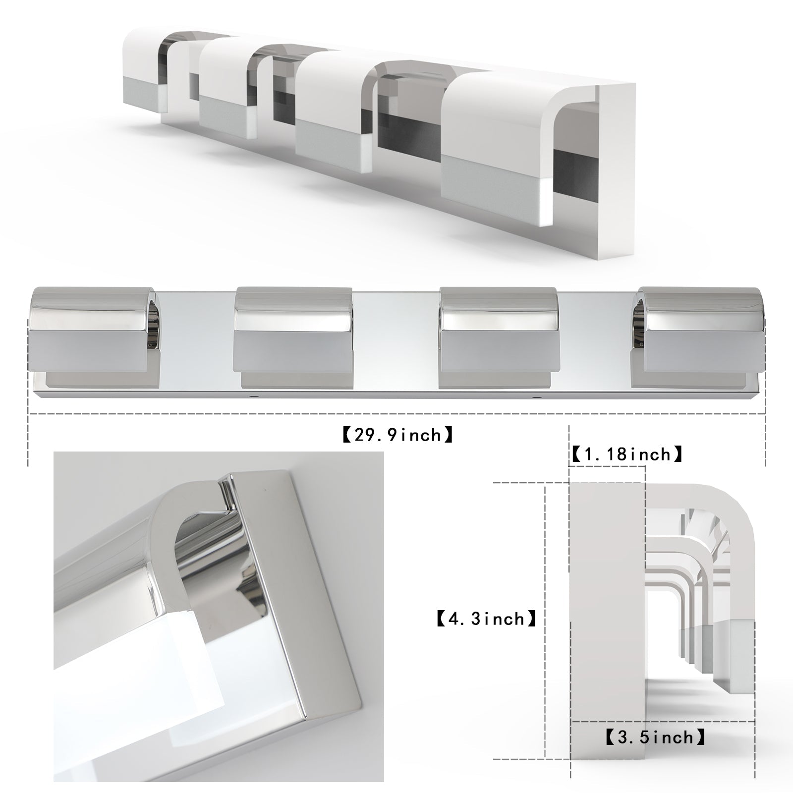 evoltleds Contemporary Chrome LED 4-Light Bathroom Vanity Fixture eprolo 