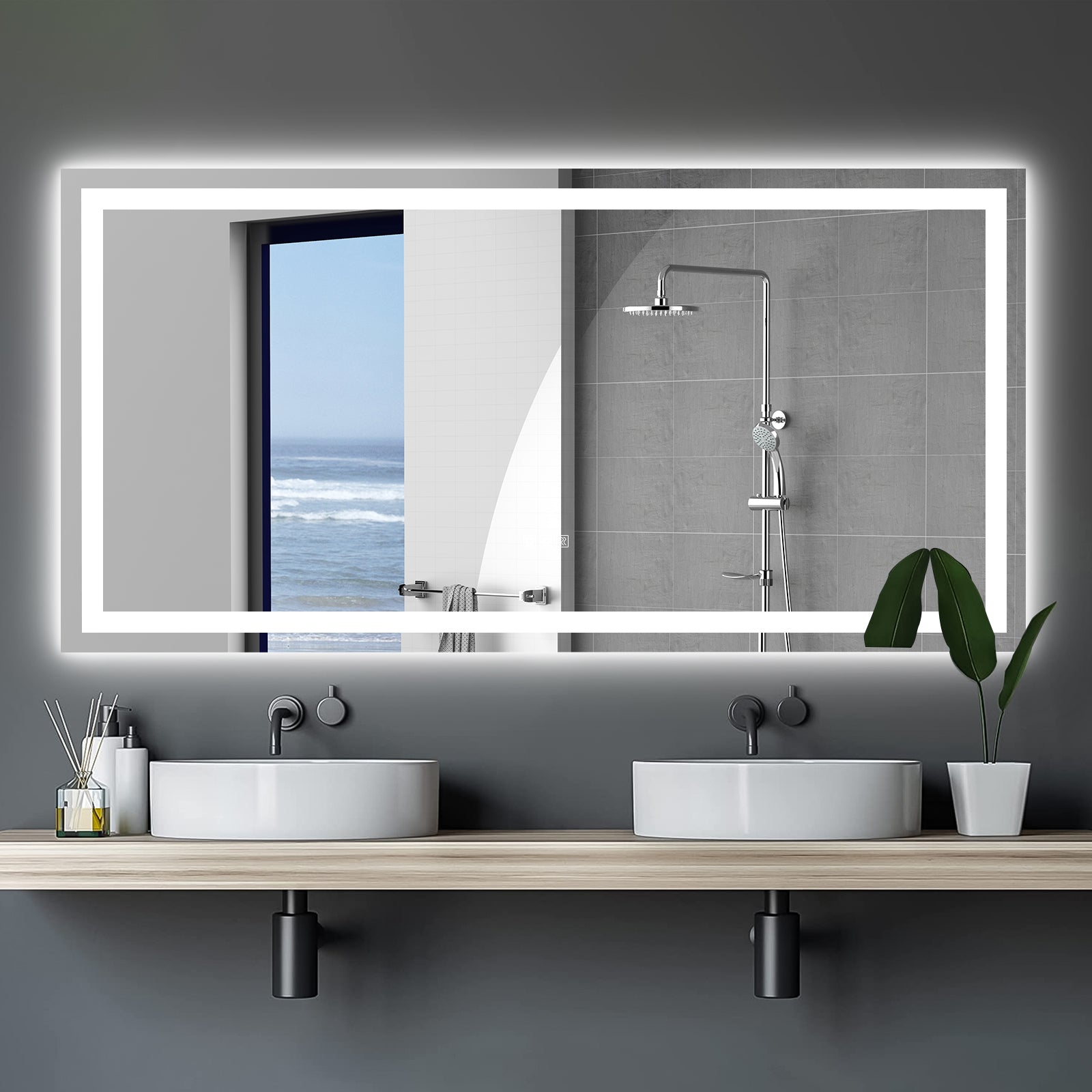 evoltleds Luminous Glow Rectangular Glass Mirror eprolo customizable bathroom vanities high-end bathroom vanities illuminated bathroom vanities LED light vanities luxury bathroom furniture premium bathroom decor Radiant Elegance