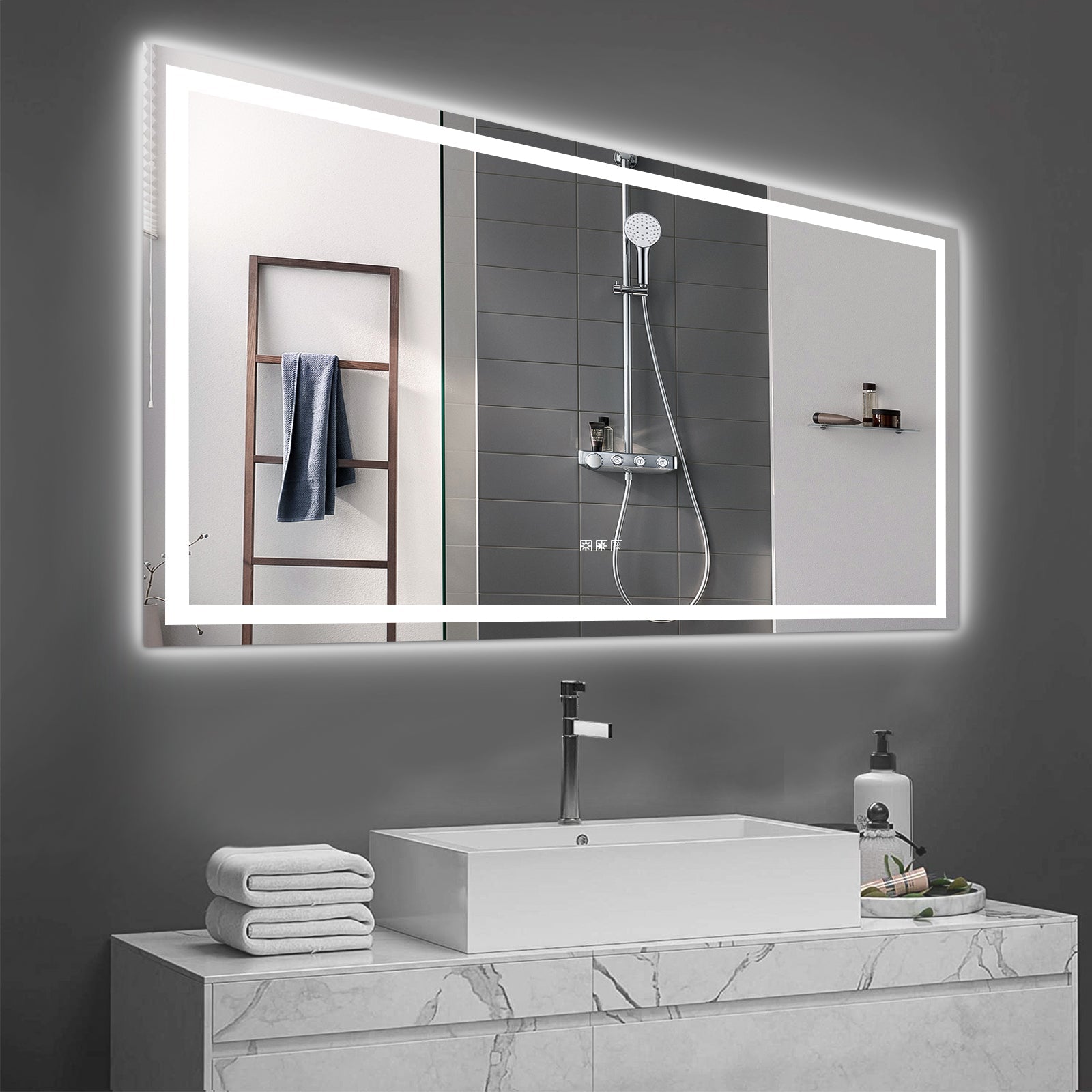 evoltleds Luminous Glow Rectangular Glass Mirror eprolo customizable bathroom vanities high-end bathroom vanities illuminated bathroom vanities LED light vanities luxury bathroom furniture premium bathroom decor Radiant Elegance