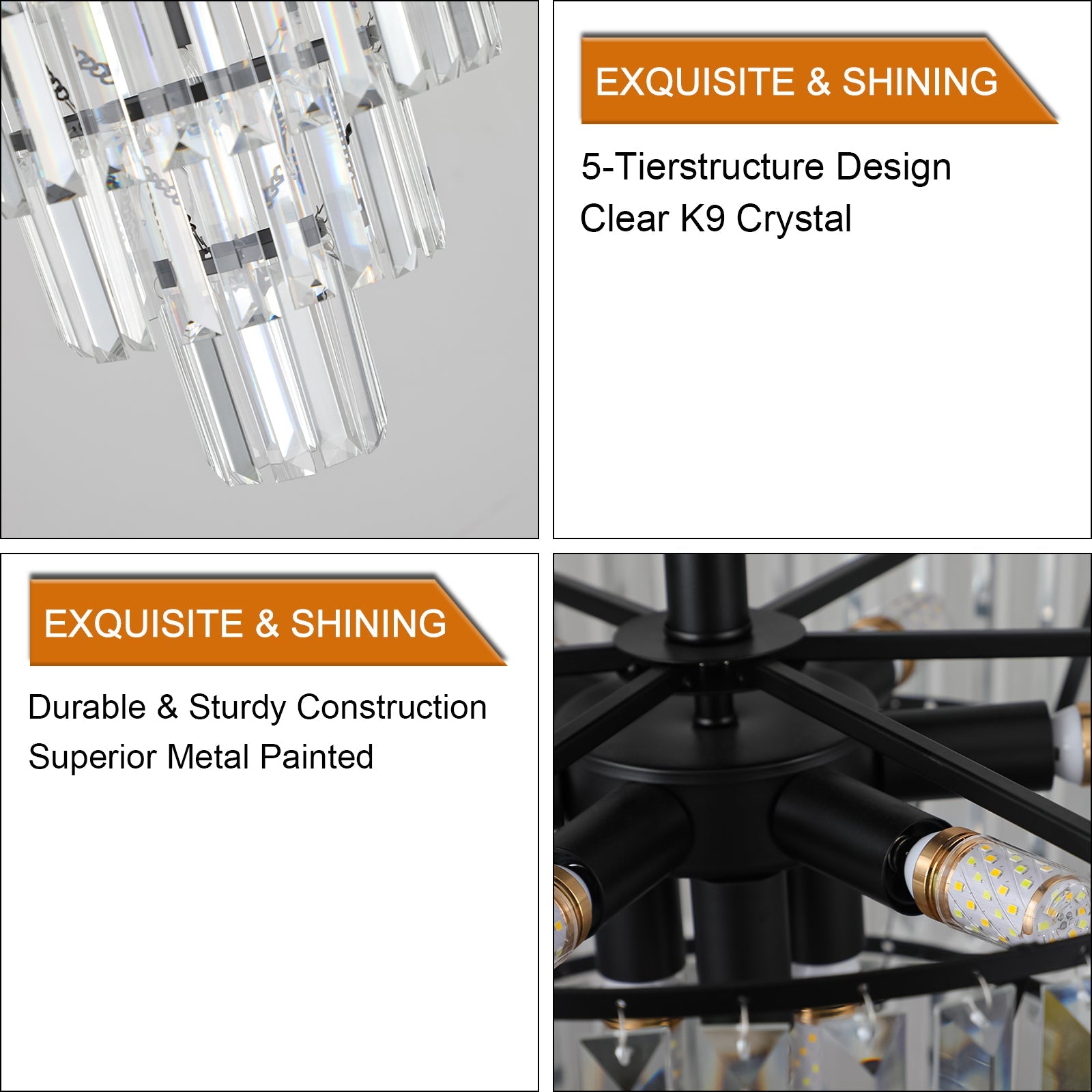 evoltleds Luxury Black Crystal Chandelier eprolo customizable chandeliers designer lighting elegant home lighting energy-efficient chandeliers high-end chandeliers luxury chandeliers smart chandeliers