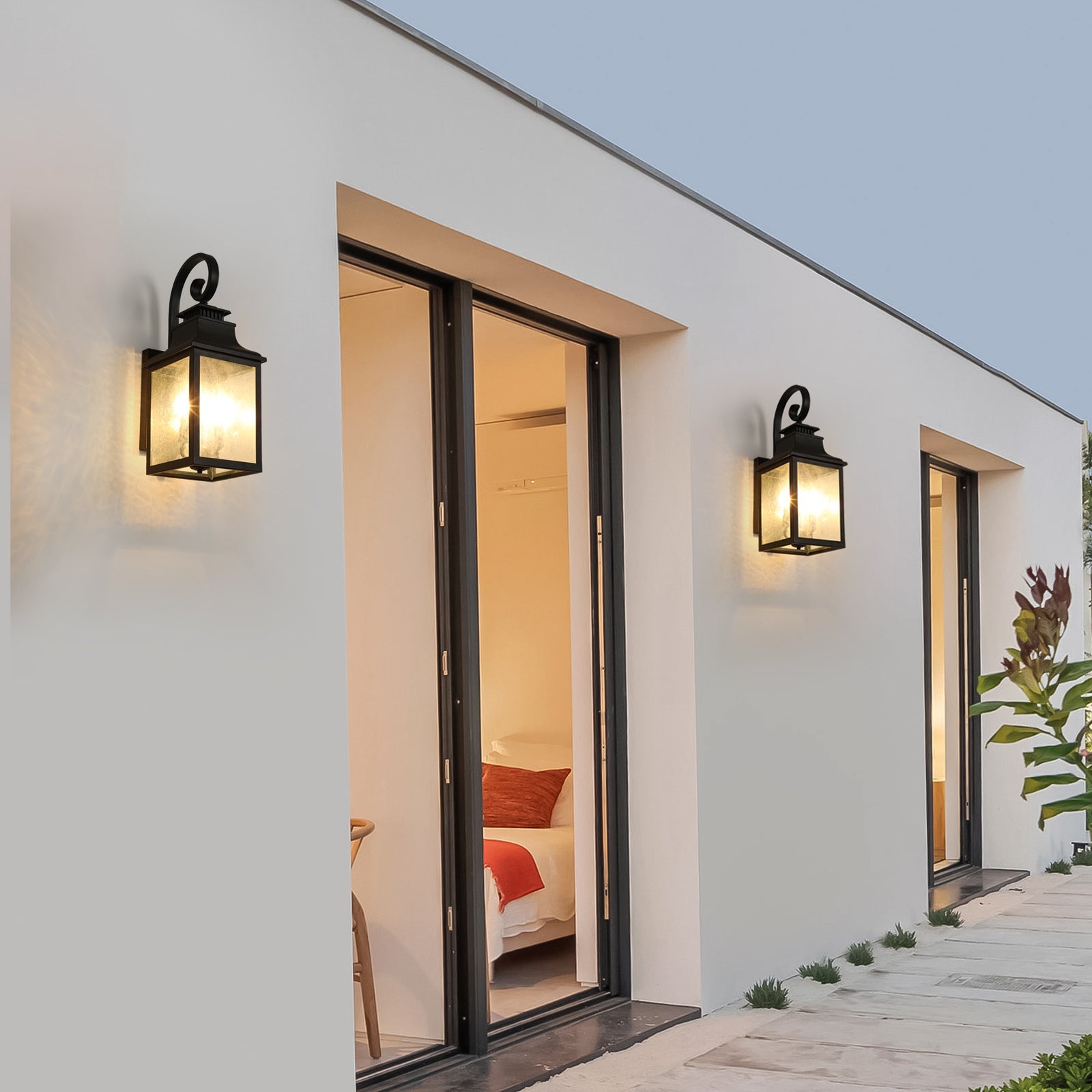 Modern Black Aluminum Outdoor Wall Light with Frosted Glass Panels - evoltleds