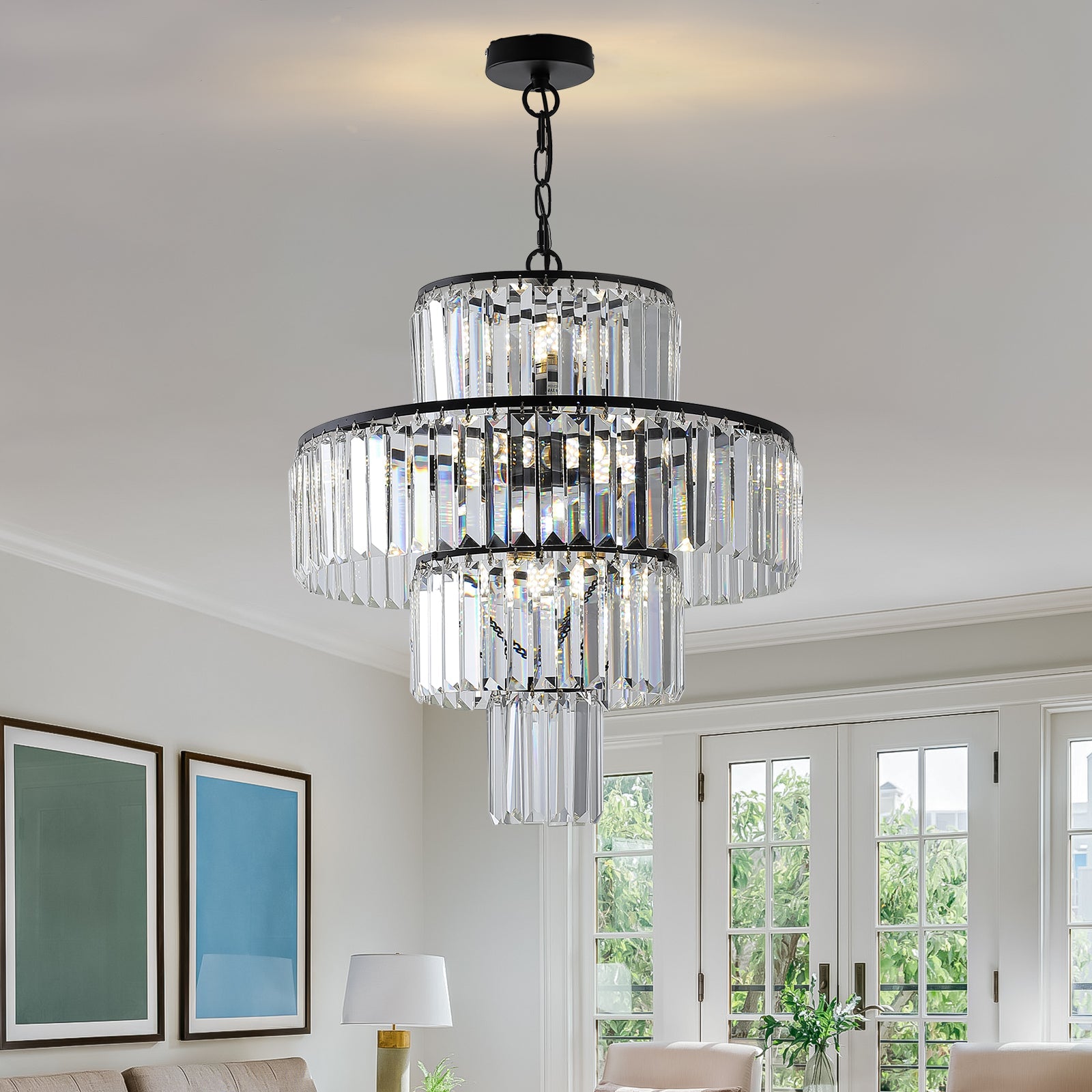 Modern Black Iron Pendant Light with Crystal Accents - evoltleds