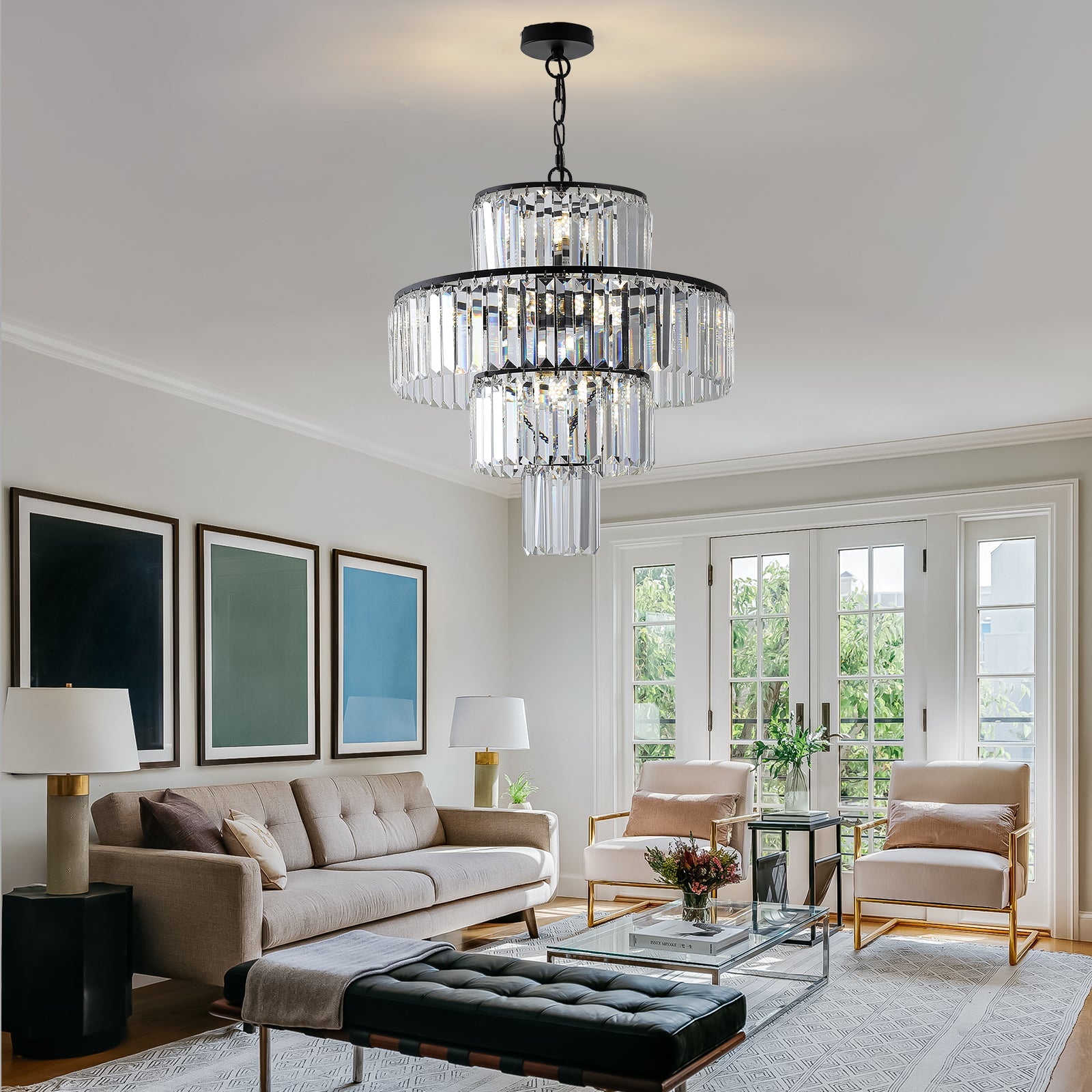 Modern Black Iron Pendant Light with Crystal Accents - evoltleds