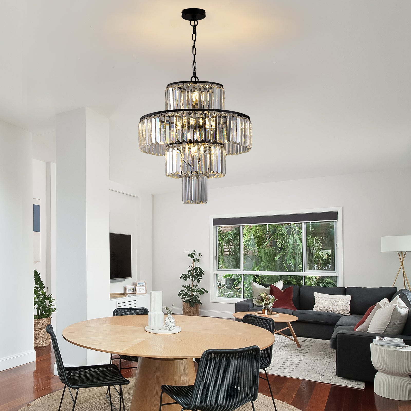 Modern Black Iron Pendant Light with Crystal Accents - evoltleds