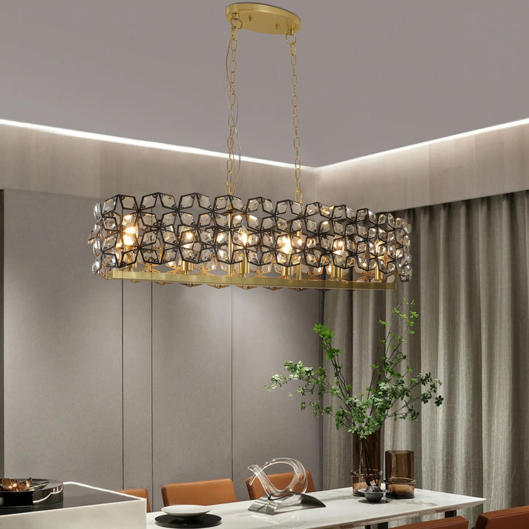 Modern Champagne Gold Oval Crystal Ceiling Chandelier - evoltleds