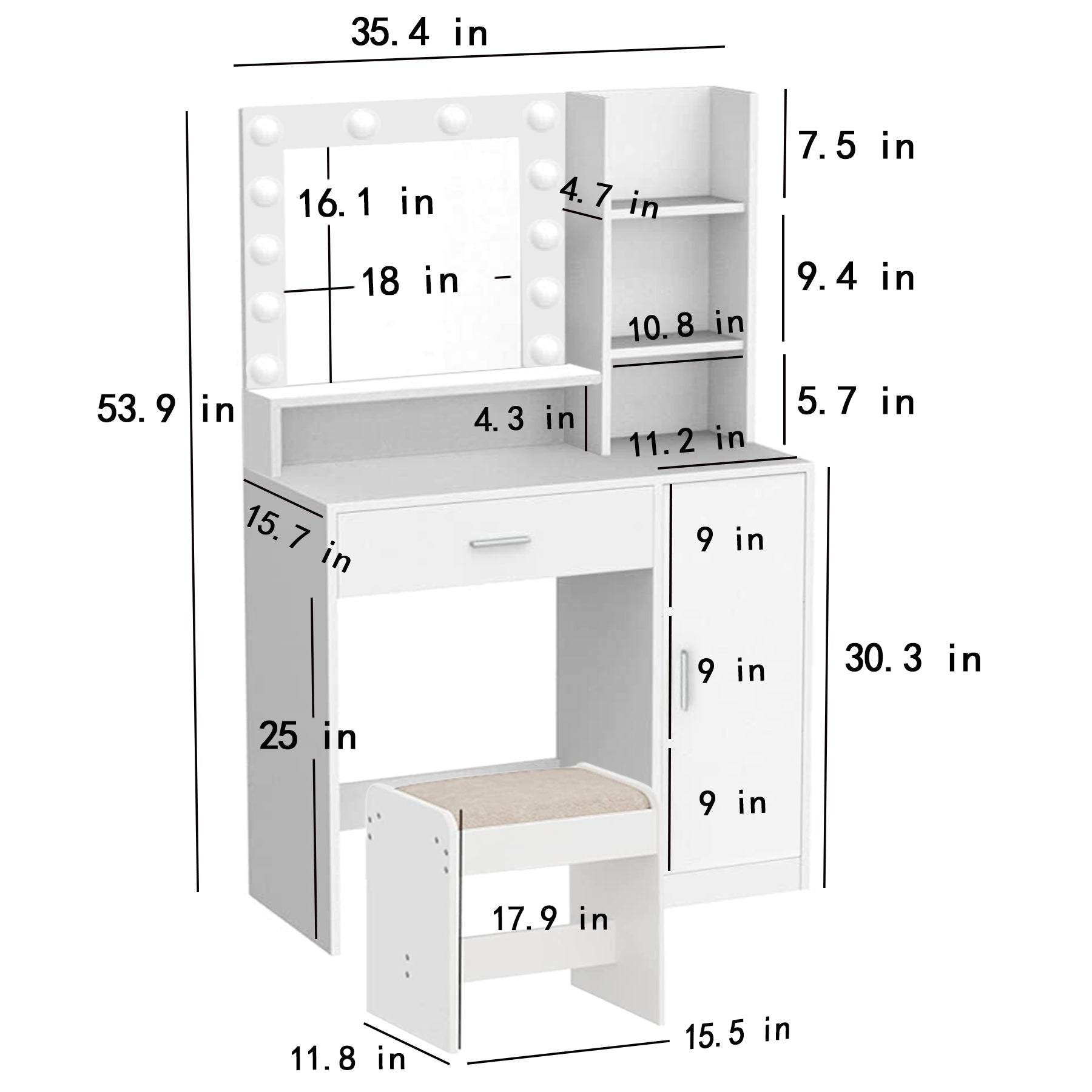 Vanity Desk with Mirror & Light - evoltleds