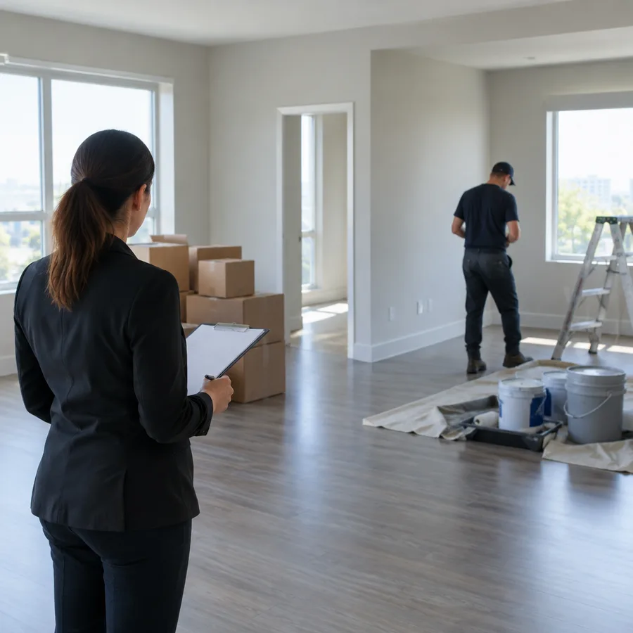 Coordinator preparing a renovated unit for turnover